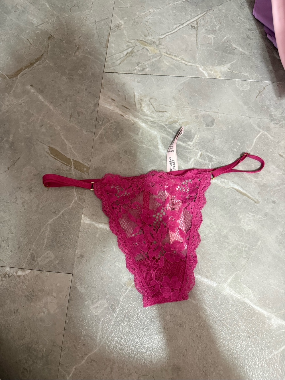 Victoria's Secret Fuchsia Lace Thong
